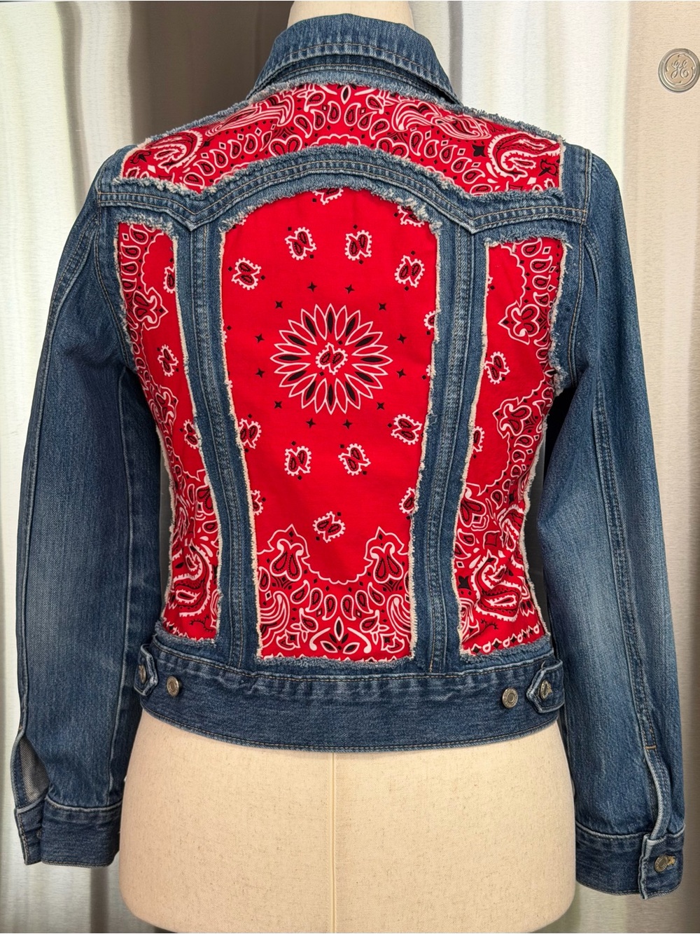 Up-Cycled Gap One of a Kind Bandanna Denim Jacket Size Medium